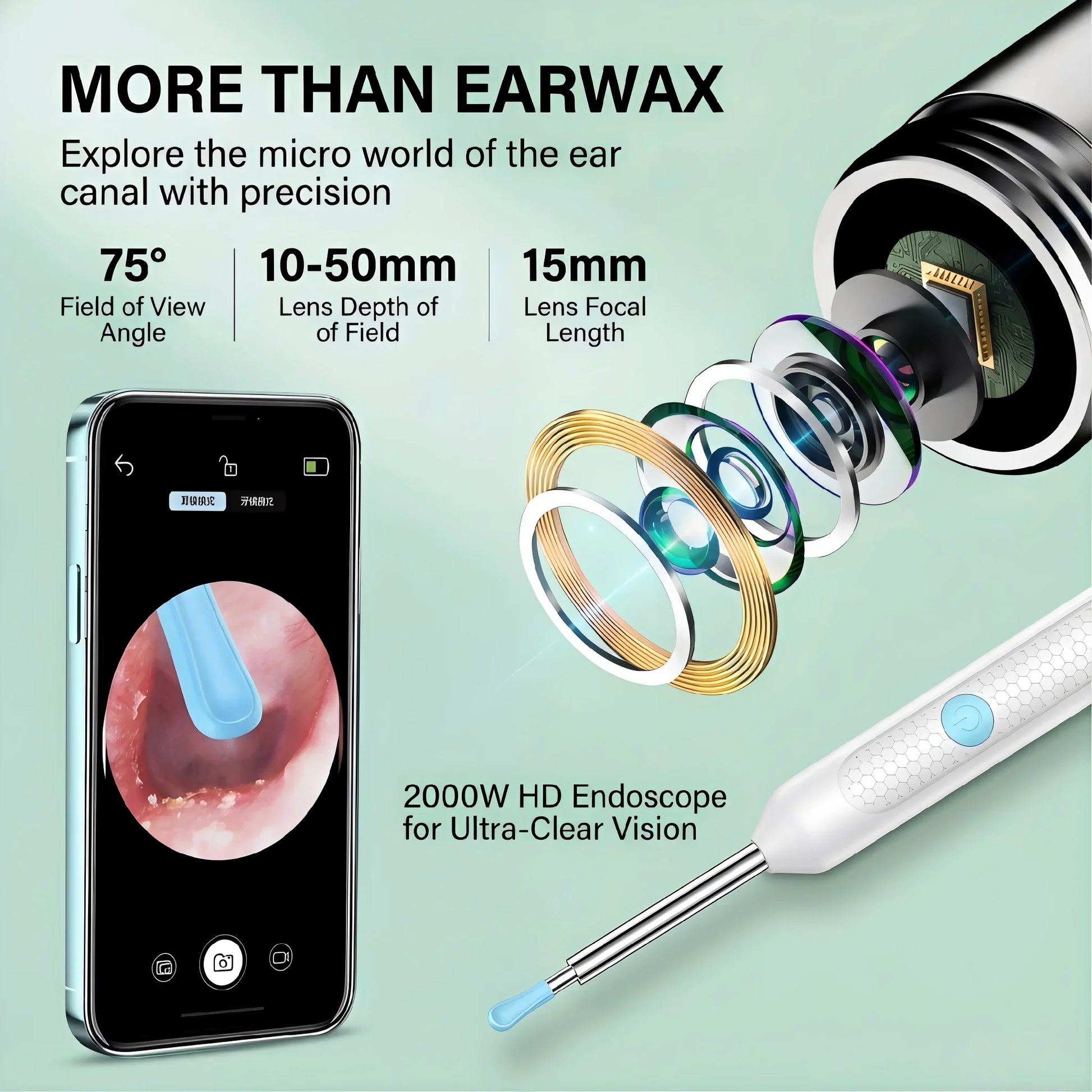 Smart Visual Ear Wax Remover with 1080P HD Camera, USB C Rechargeable Ear Cleaner, Waterproof Ear Scope Otoscope, Safe Ear Wax