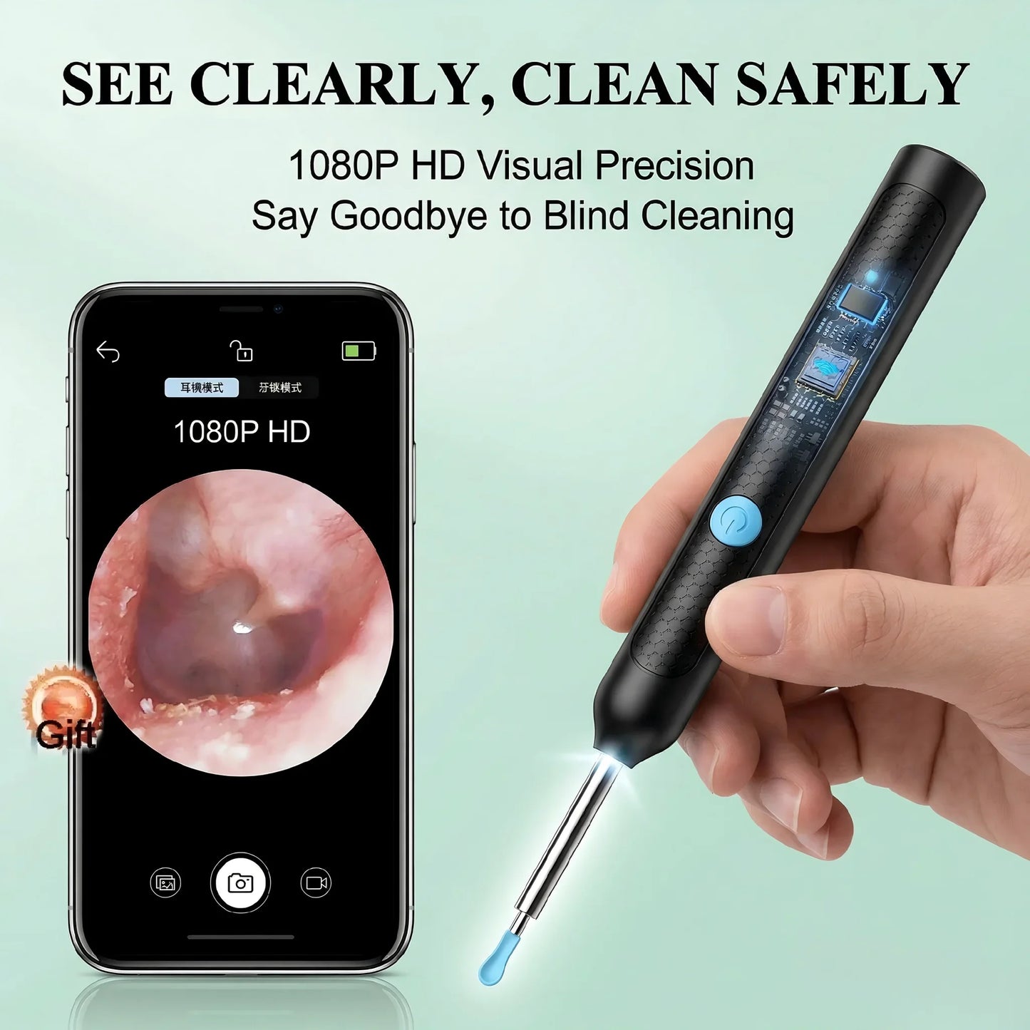 Smart Visual Ear Wax Remover with 1080P HD Camera, USB C Rechargeable Ear Cleaner, Waterproof Ear Scope Otoscope, Safe Ear Wax